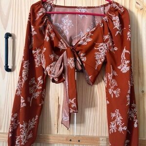 Romwe Floral Tie-Front Blouse